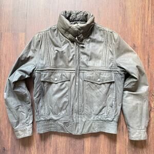 Rage Elliot Kastle Vintage 80s Leather Bomber Jacket Olive 40